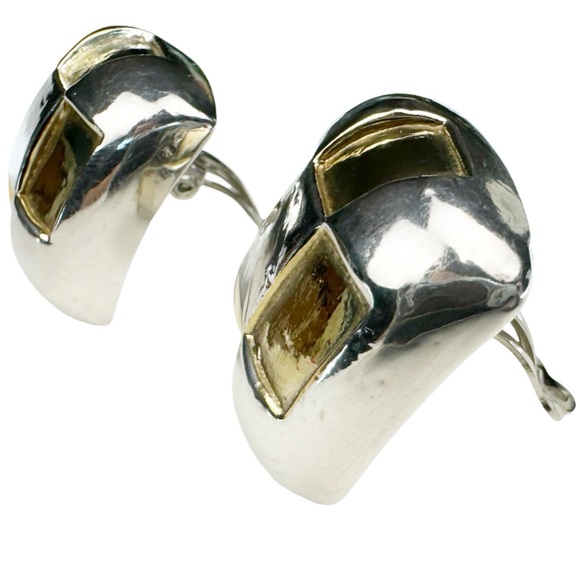 Simon Sebbag 80”s Silver & Vermeil Gold Clip Earrings - Picture 8 of 16